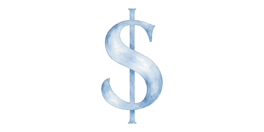 Blue watercolor dollar sign on a white background