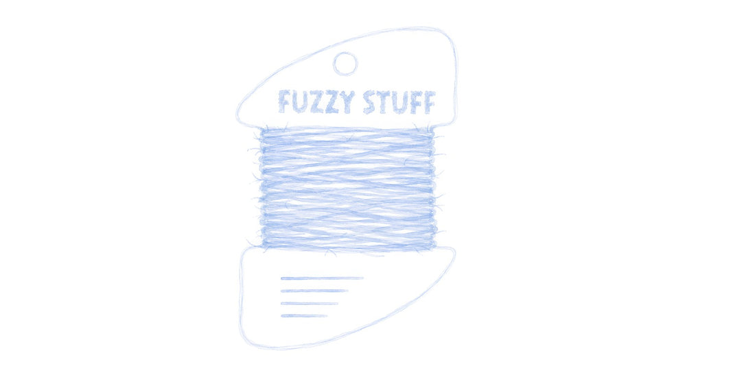 Watercolor of a Fuzzy Stuff thread card in pale blue