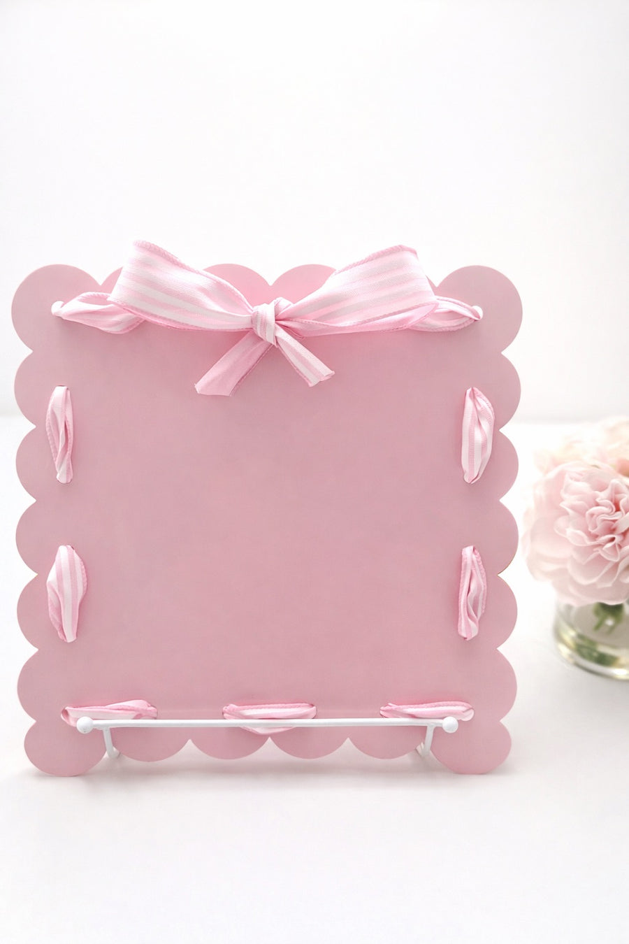 Light Pink Scalloped Needleminder Board with Blue & White Ribbon