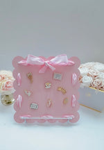Light Pink Scalloped Needleminder Board with Blue & White Ribbon