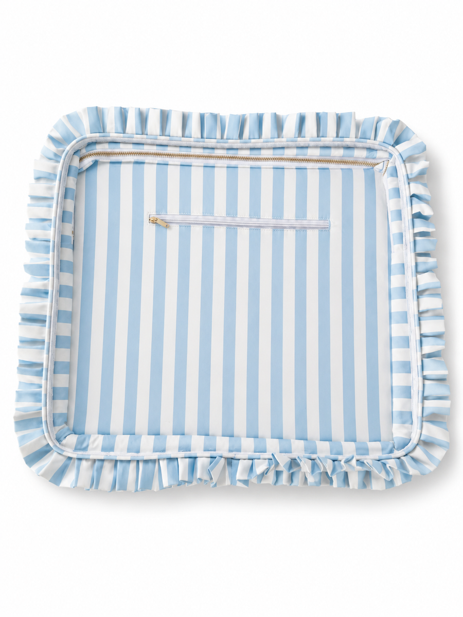 Light Blue Stripe Ruffle Carryall Project Bag