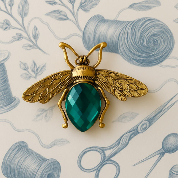 Buzzworthy Beauty Gold and Emerald Bee Needle Minder