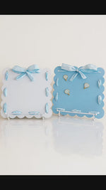 White Scalloped Needleminder Board with Blue & White Ribbon