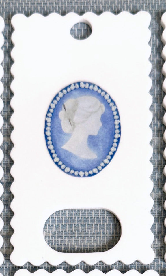 The front of a thread drop printed with the cameo